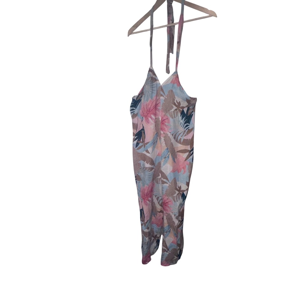 Puro Lino Italian Linen Tropical Floral Wide Leg Jumpsuit Pockets Resortwear - Picture 2 of 9